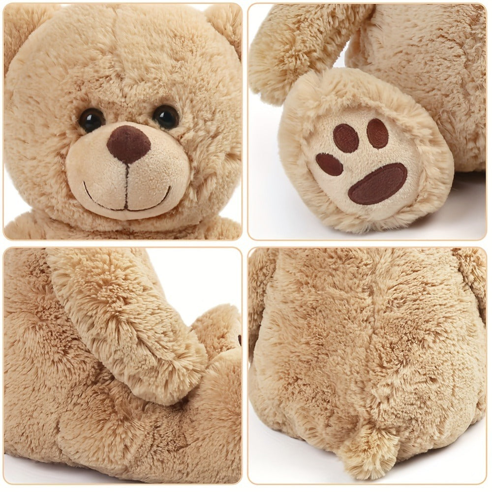 Plush Teddy Bear Stuffed Animal 10 Inch 12 Inch Soft Brown Bear Toy Huggable Cuddly Plushie Safety Eyes Birthday Christmas Easter Gift for Kids Toddlers Boys Girls