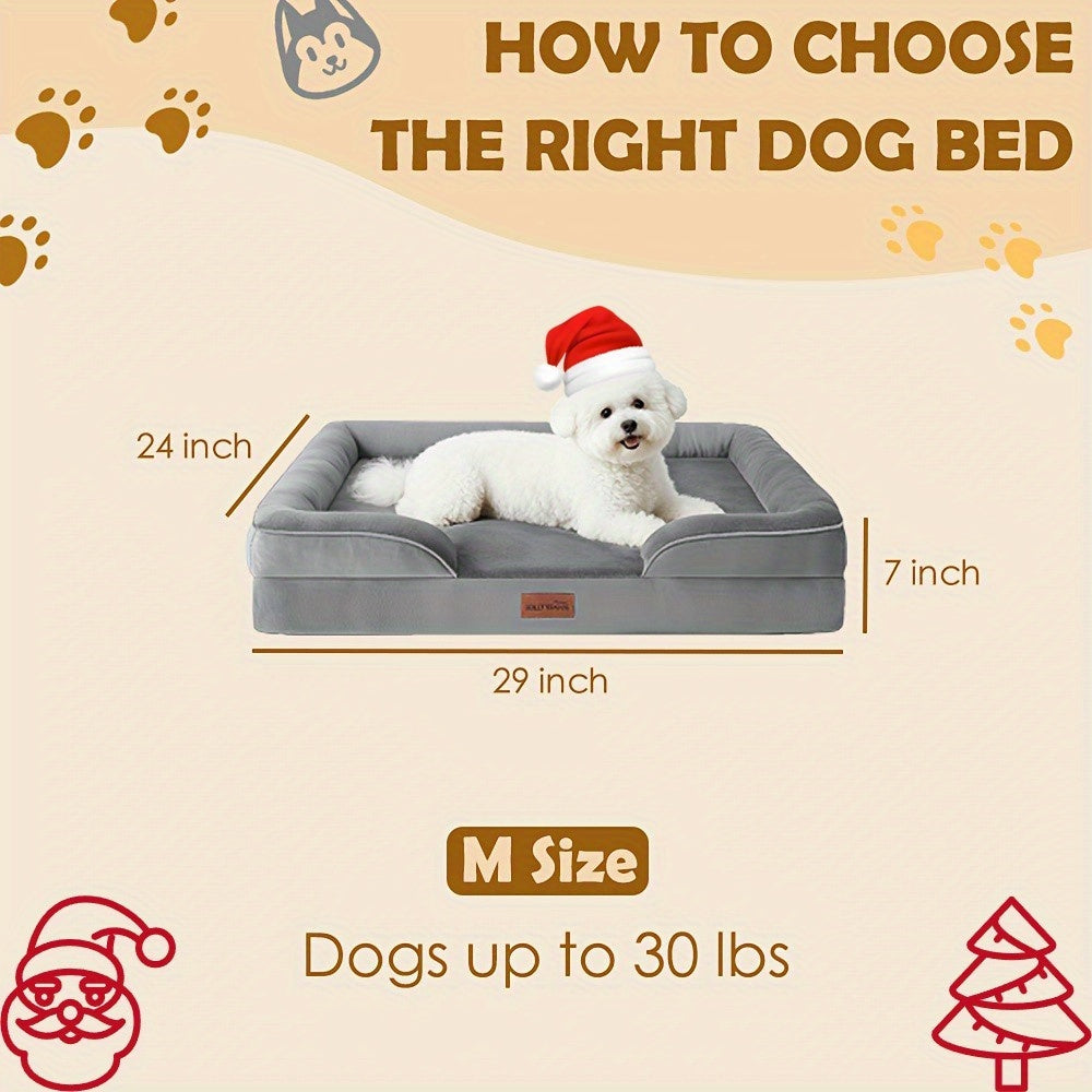 Orthopedic Dog Bed with Removable Washable Cover - High-Density Foam Dog Sofa Couch Bed, 4-Sided Bolster, Nonskid Bottom, Soft Flannel Lining, Available in M & XXL