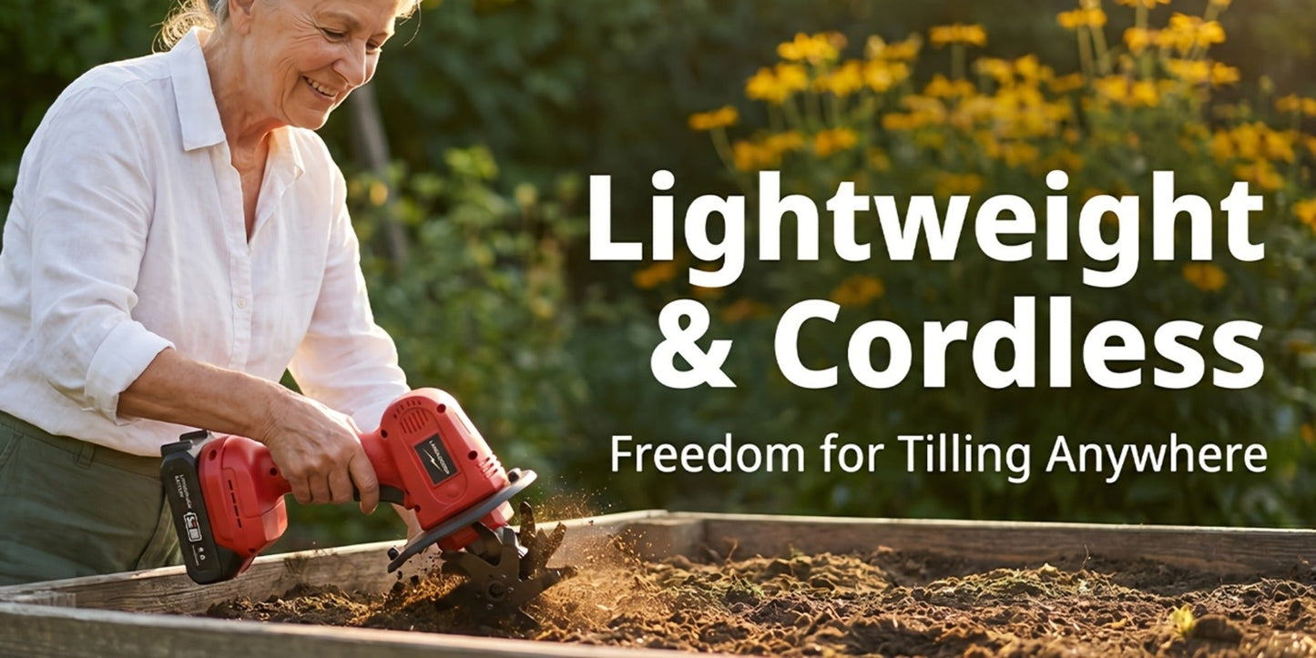Cordless Electric Cultivator 20V Lightweight Handheld Rotary Tiller – 9-Inch Width 6.6-Inch Depth, 1 or 2 Batteries & Charger, Garden Soil Tiller for Courtyard Farmland Vegetable Garden Raised Bed