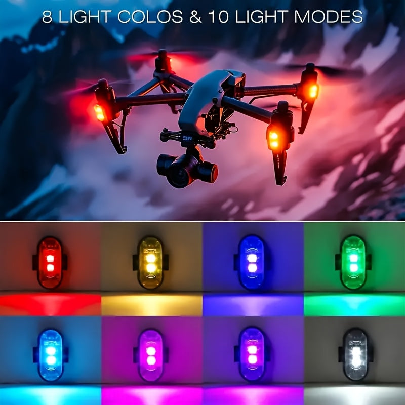 2/4/6/8 LED Lights with Remote Control, 8-color USB Charging High Brightness LED Lights, Mini Bike Lights, Ideal Gift for Car, Drone, Motorcycle, And Bicycle Drivers