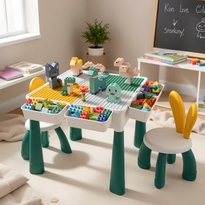 Kids Activity Table Building Blocks LEGO Compatible Play Table for Toddlers – Durable ABS Plastic Space-Saving Corner Design, Birthday Christmas Gift for Boys Girls Ages 3+