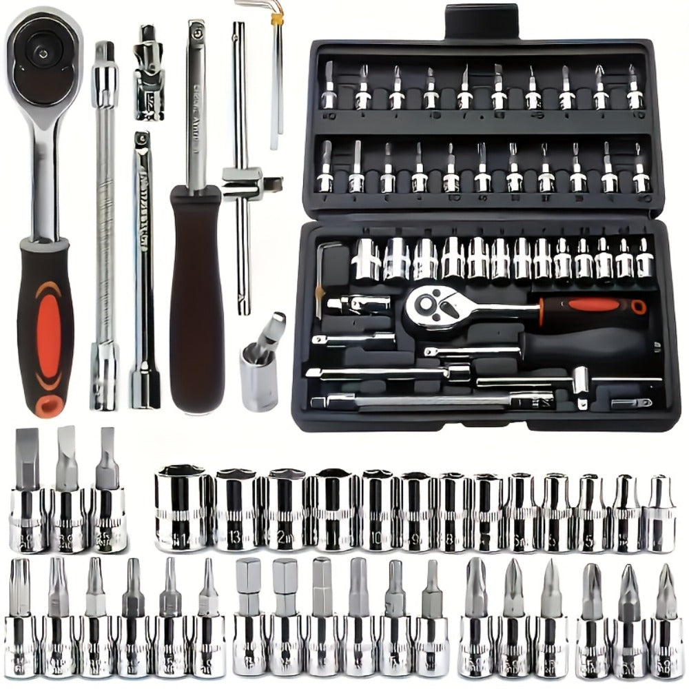 Professional Automotive Tool Kit – 53 / 47 / 324-Piece Master Mechanic Set with Ratchet Wrench & Screwdriver Set for Car, Bike & Motorcycle Maintenance, Compact Portable All-in-One Toolbox