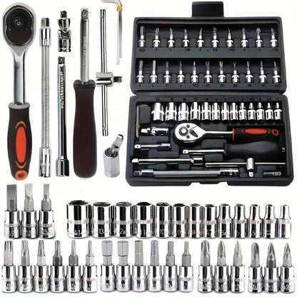 Professional Automotive Tool Kit – 53 / 47 / 324-Piece Master Mechanic Set with Ratchet Wrench & Screwdriver Set for Car, Bike & Motorcycle Maintenance, Compact Portable All-in-One Toolbox
