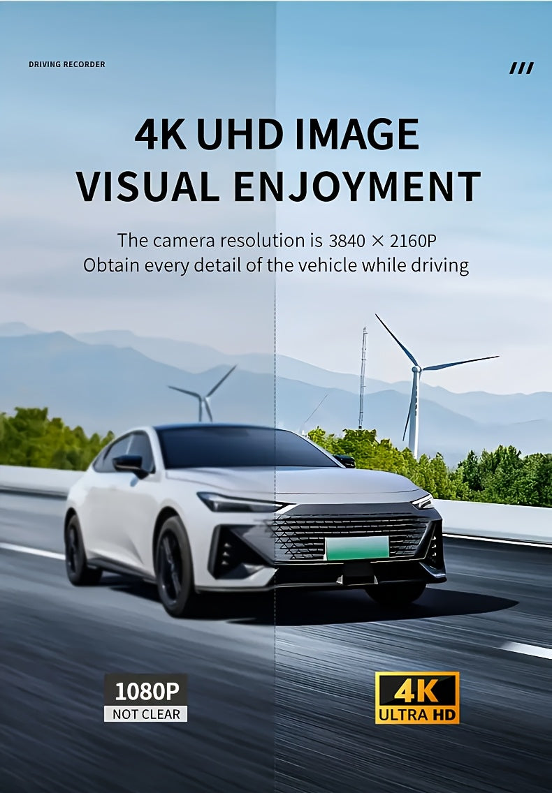 Front 4K And 4K Internal Plus 1080P Rear Free 32GB Memory Card, 3-Channel Driving Recorder, High-Definition Resolution, Ultra-Wide-Angle Reversing Vision, Real-Time Recording, with Airborne Black Box, High-Definition Night Vision, G Sensor