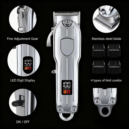 Professional Electric Hair Clipper Set for Men — 5-Speed LED Display Rechargeable Beard Trimmer & Hair Carving Kit, Cordless Home Barber Grooming Set, Father's Day Gift for Men