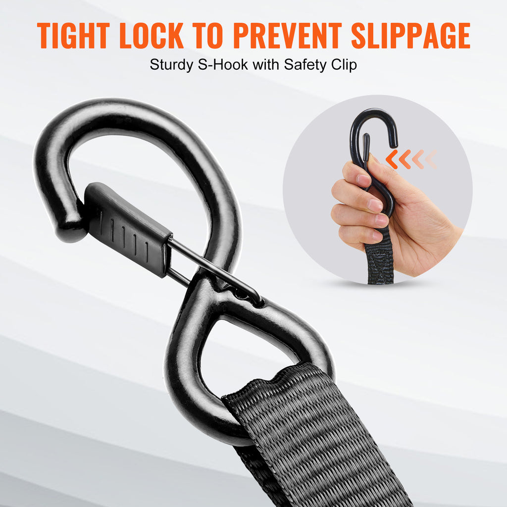 VEVOR Ratchet Tie Down Straps (4PK), 2200 lb Break Strength, 1" x 15' Heavy Duty Ratchet Tie Down Strap Set with Padded Handles, Coated S Hook, Soft Loop for Moving Appliances Motorcycle ATV Truck