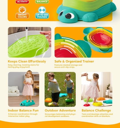 Kids Turtle Balance Stepping Stones 5pcs – Obstacle Course Coordination Game Toy, Up to 265 lbs, Non-Slip PP Material, Indoor & Outdoor Play for Boys & Girls Ages 3+ | Birthday Christmas Gift