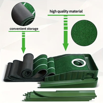 Golf Practice Putting Mat with Automatic Ball Retrieval & Post-Hole Collection System – Sturdy Indoor Outdoor Putting Green | Improve Putting Skills for Beginners & Golf Enthusiasts | Great Golf Gift