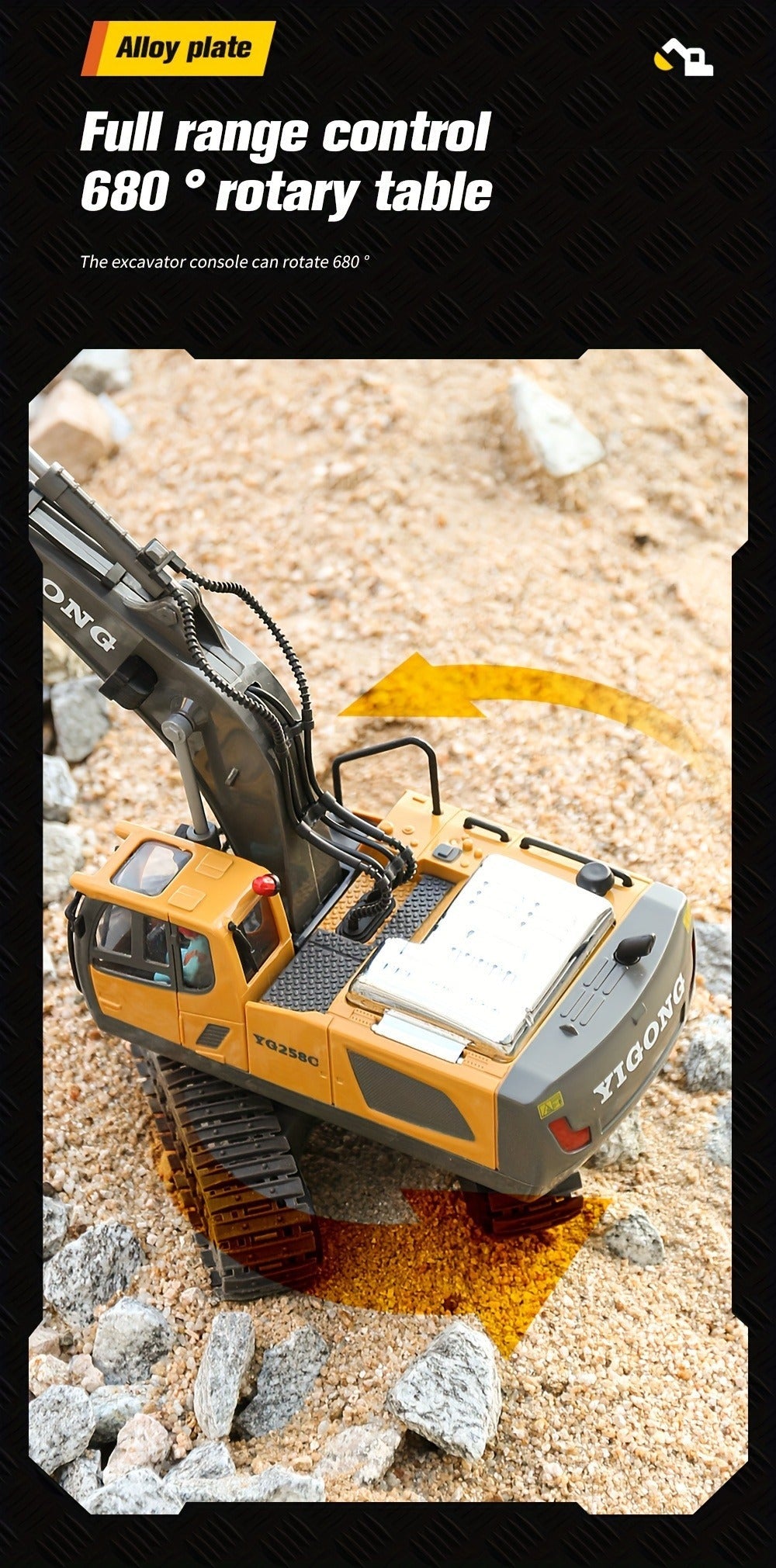 RC Bulldozer 1:24 Scale Alloy with 680° Rotation & Working Arm – 2.4GHz Remote Control Construction Vehicle for Kids, Outdoor Sand & Grass All-Terrain Play, Birthday Christmas Gift for Boys Ages 6+