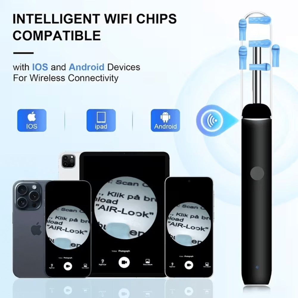 Visual Ear Pick Set 7-Piece Earwax Removal Tool with Camera and Light – Ear Pick Covers Included, Compatible with All Smartphones, Safe Home Ear Cleaning Kit for Adults