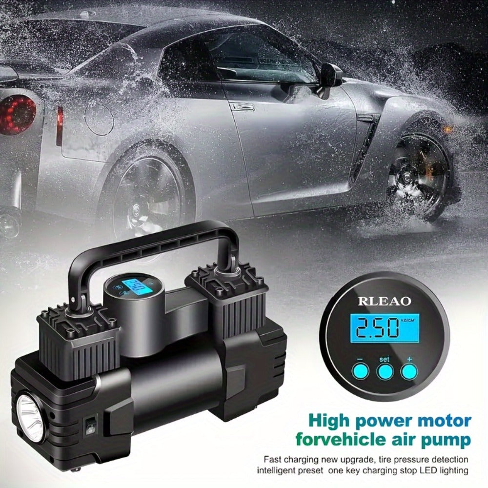 Portable Tire Inflator 12V 150 PSI – Dual Cylinder Air Compressor Pump with LED Digital Pressure Gauge for Car, SUV, Bicycle & Ball