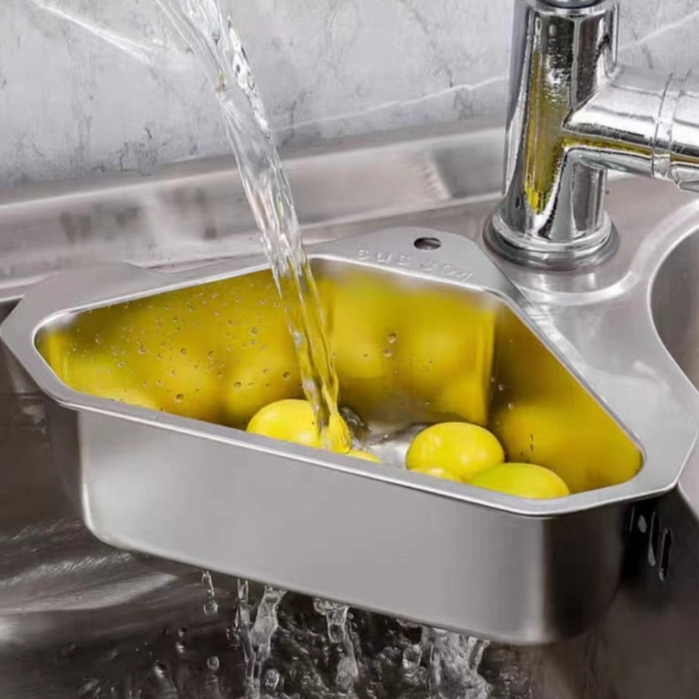 Kitchen Drain Strainer Basket 304 Stainless Steel Triangular Corner Sink Filter – Food Scrap & Leftover Catcher for Kitchen Sink & Wash Basin, Rust-Proof Easy Clean Drain Basket Silver