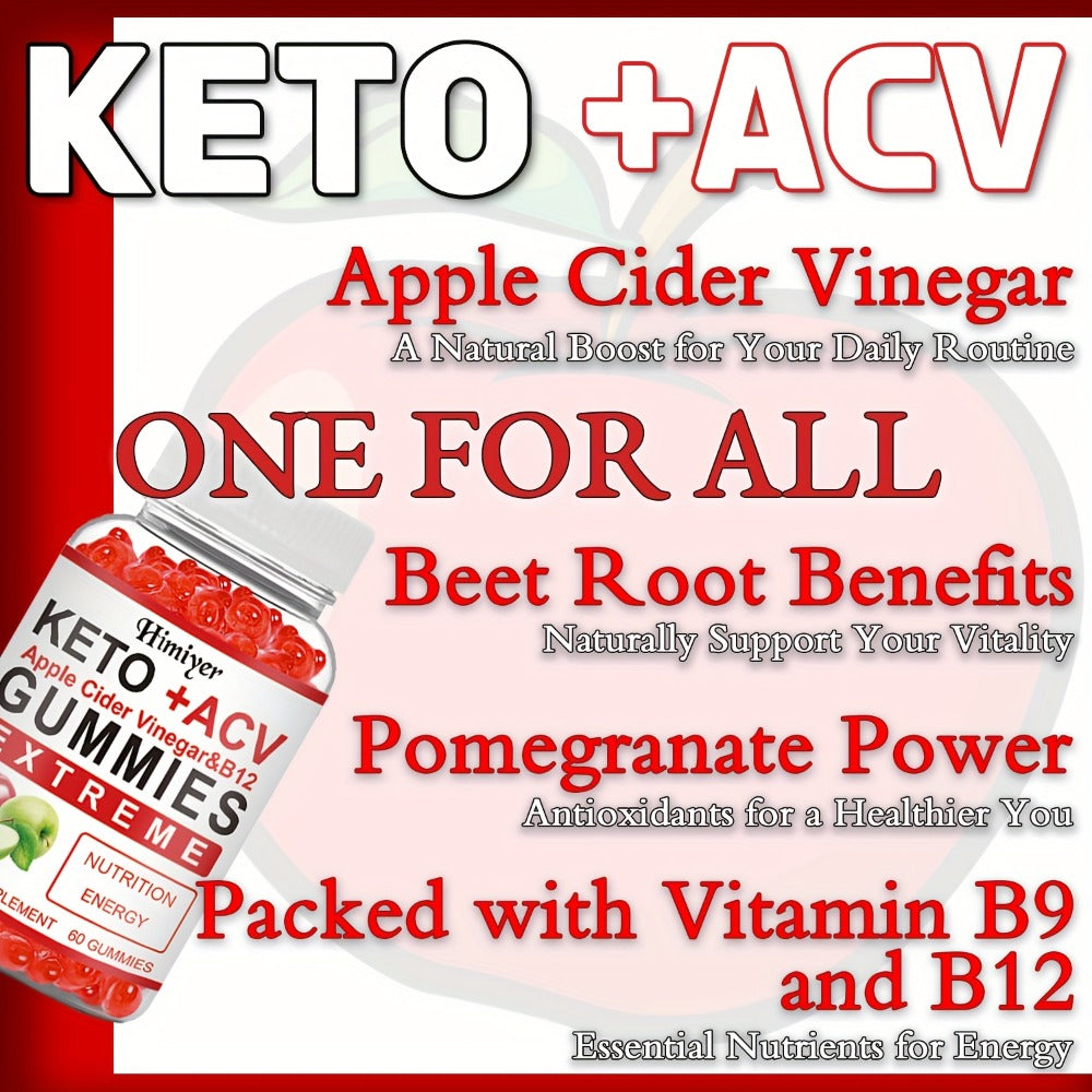 Keto ACV Gummies with Apple Cider Vinegar Vitamin B12 B6 for Women Men – Supports Weight Management Gut Health Glowing Skin Focus Antioxidant Defense Daily Wellness Supplement