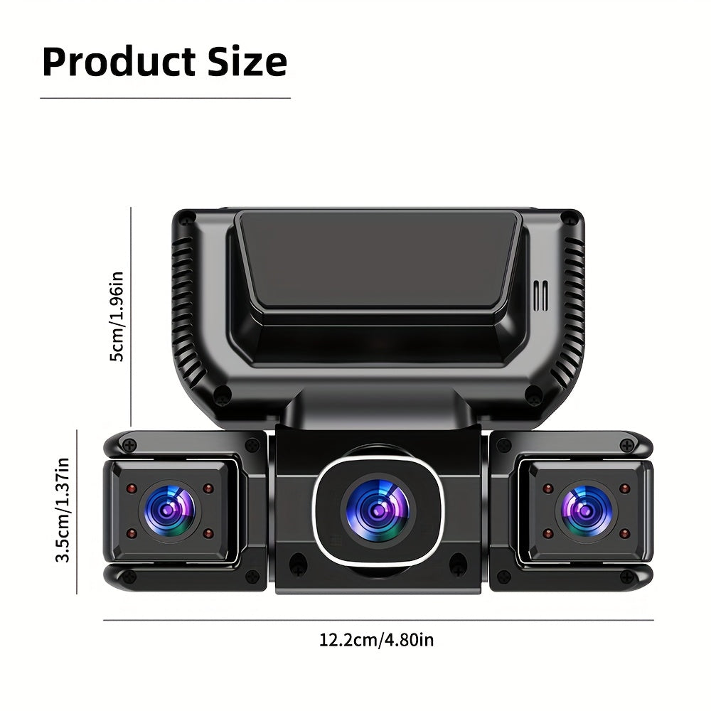 360° 3/4 Lens Dash Cam USA, 4 Channel Front/Rear/Left/Right Recording, Night Vision, 3.16" IPS Screen with Wifi, G-Sensor, Parking Mode, 32GB Card Optional/No Card