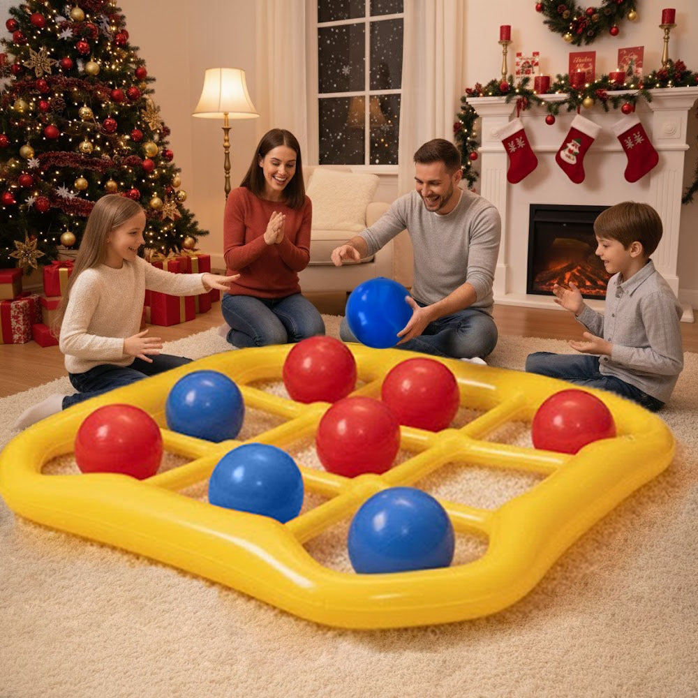 Floating Tic Tac Toe Pool Game Set for Family & Adults – Giant Inflatable Board with 10 Balls & Air Pump, Swimming Pool Lake Party Toy for 2-10 Players, Summer Outdoor Water Game