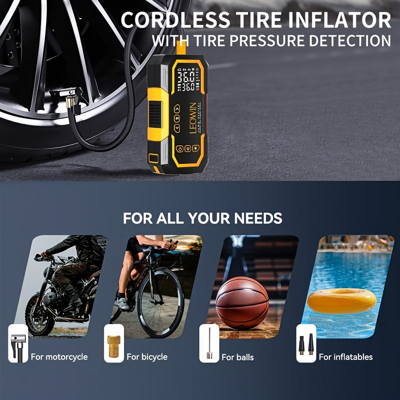 Portable Car Battery Jump Starter with Air Compressor, 12V Battery Booster Pack (9.0 Gas/1.72gal Diesel) with 150PSI Auto-Shutoff Tire Inflator, Jump Box with Smart Clamps, Jumper Cables, USB Input/output, LED Emergency, Car Accessories Tools