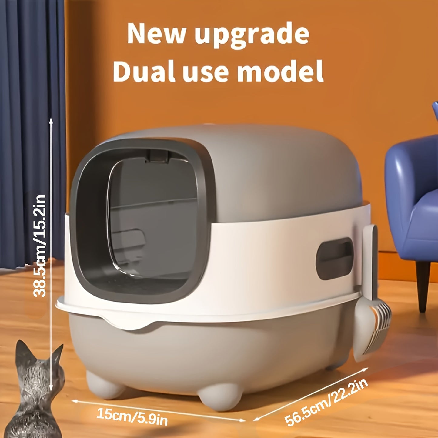 Hooded Cat Litter Box 5 Colors – Fully Enclosed Spill-Proof Design with Scoop Included | Easy to Assemble, Clean & Store | Odor-Reducing Covered Litter Box for Small to Medium Cats | Pink, Gray, Purple, Blue & Green
