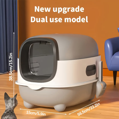 Hooded Cat Litter Box 5 Colors – Fully Enclosed Spill-Proof Design with Scoop Included | Easy to Assemble, Clean & Store | Odor-Reducing Covered Litter Box for Small to Medium Cats | Pink, Gray, Purple, Blue & Green