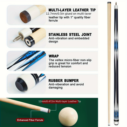 Pool Balls Billiard Set 20 Piece Complete Kit with 16 Fancy Billiard Balls 2 Diamond Pool Cue Sticks and 2 Ball Racks Full Billiard Table Accessories for Adults Men Home Office Bar Entertainment