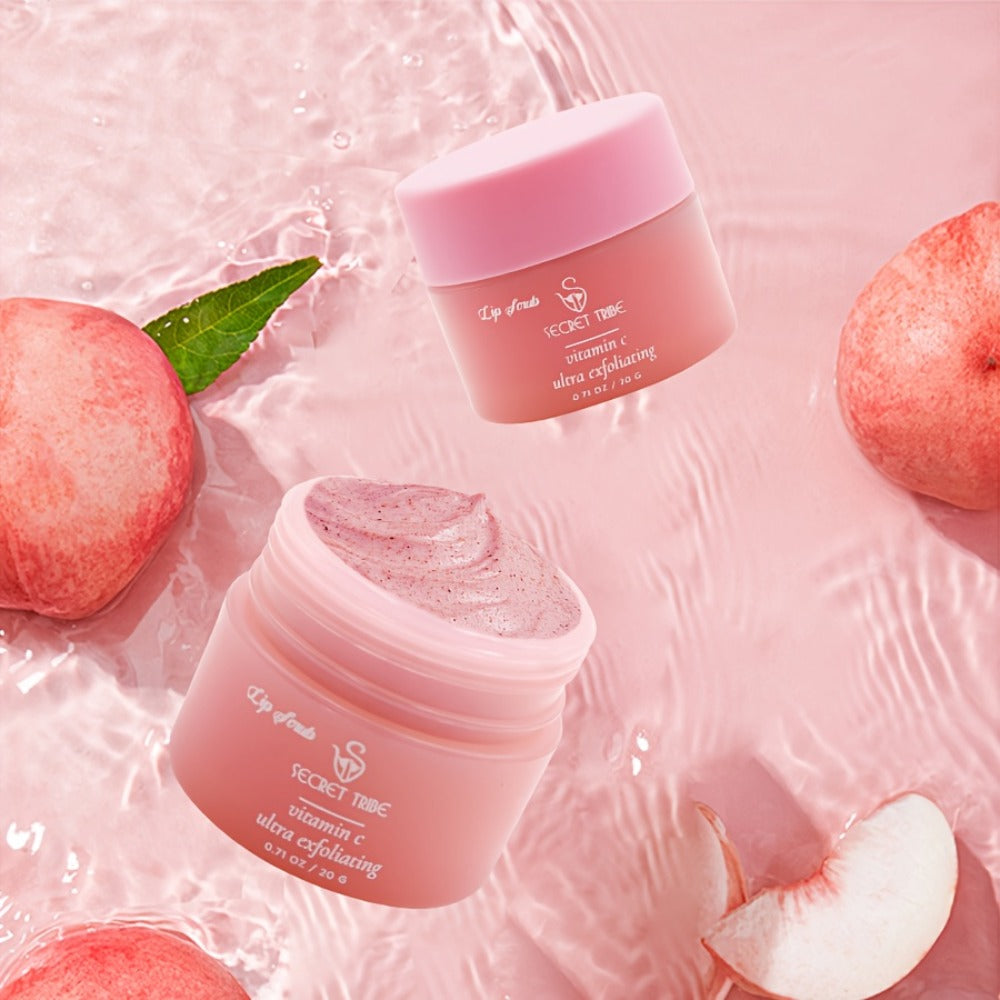 Lip Care Set 3pcs – Lip Mask, Lip Scrub Balm & Lip Brush Kit with Natural Ingredients for Deep Hydration, Exfoliation & Lip Color Enhancement, Strawberry & Peach Scent Gift for Women