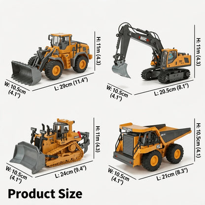 RC Construction Vehicle Set 2/3/4pcs – 2.4GHz 11-Channel Remote Control Excavator Dump Truck Bulldozer Alloy Engineering Toy for Boys Kids Ages 6+, Best Birthday Christmas Gift