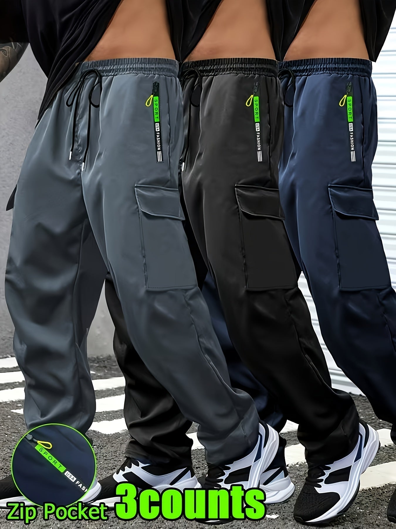 Men's Casual Pants - Elastic Waist With Pockets