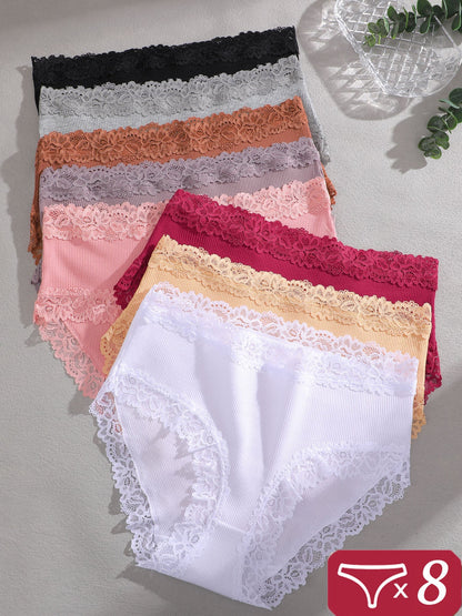 Women’s 8-Pack High-Waist Briefs - Lace Detail Comfort Style 7765