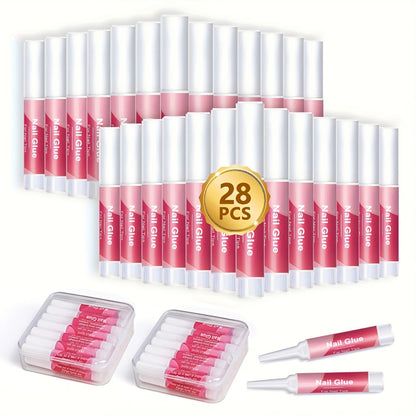 Press On Nail Glue 28pcs Bulk Kit – Super Strong Long Lasting Acrylic Nail Tip Adhesive with Precision Tip Applicator, 2g Each Tube, 280-420 Uses, DIY Home & Salon Manicure Set