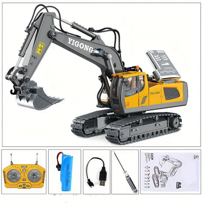 RC Excavator Toy 1:24 Scale 2.4GHz 9-Channel Remote Control with Alloy Metal Cap Lights & Sound Rechargeable Battery – Construction Truck for Boys Ages 6+ Birthday Christmas Gift Multiple Colors