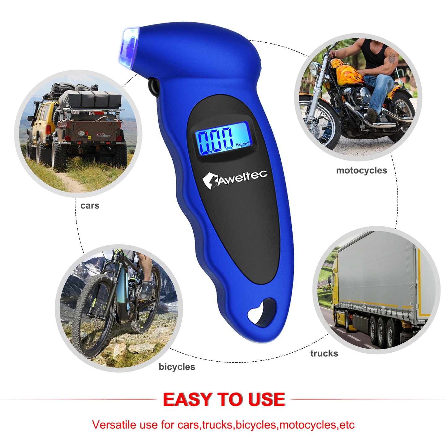 Digital Tire Pressure Gauge 2-Pack 150 PSI - Backlit LCD, 4 Modes PSI/Bar/KPA/Kgf, Non-Slip Grip for Car, Truck, Motorcycle & Bicycle