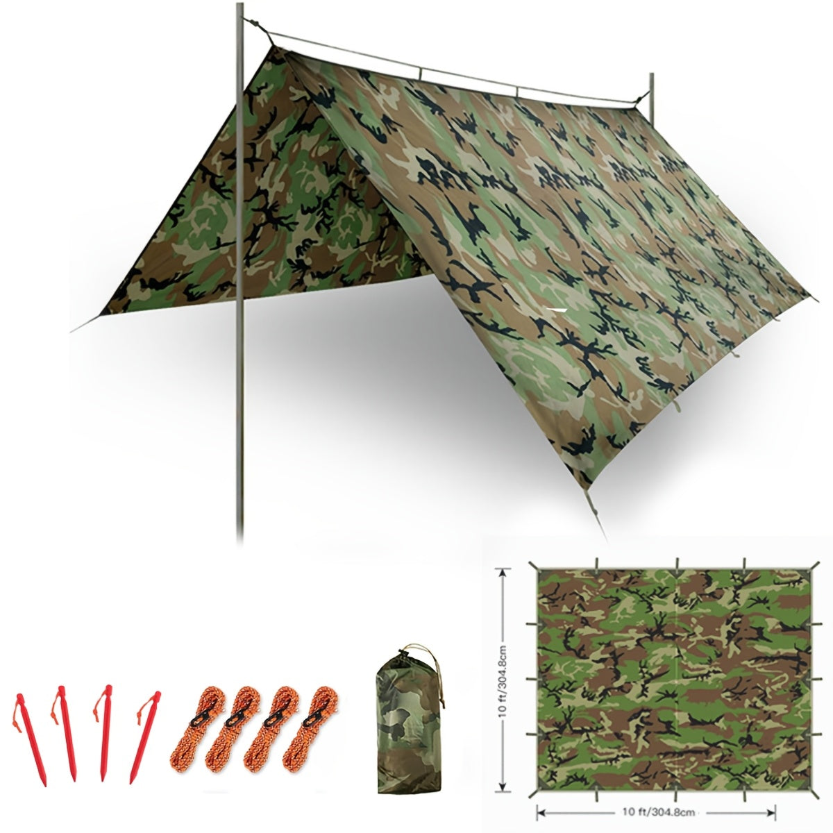 Camping Tarp Canopy with UV Protection – Portable Foldable Waterproof Shelter Tent for Backpacking, Hiking, Garden, Outdoor Survival | Multiple Colors & Sizes