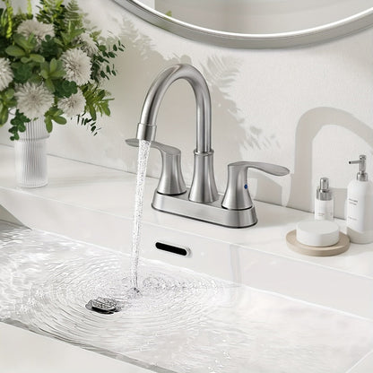 Centerset Bathroom Faucet 2 Handle 4 Inch - Lead-Free Dual Handle Vanity Sink Faucet with Pop-Up Drain & Supply Lines, Brushed Nickel, Matte Black, Oil Rubbed Bronze, Brushed Gold, 2-3 Hole RV Compatible