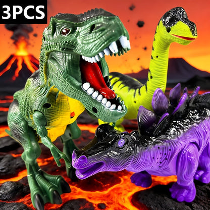 Interactive Dinosaur Toy Set 3-Pack with Sound Light & Walking – Electric Brachiosaurus Stegosaurus T-Rex Dino Toys for Boys Girls Ages 3-7, Birthday Christmas Gift