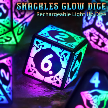 LED Dice Set 7pcs Wireless Rechargeable Light Up – Colorful Glowing Polyhedral Dice with Charging Box, D4 D6 D8 D10 D12 D20 for DnD RPG Tabletop Games, Gamer Gift Halloween Christmas Birthday