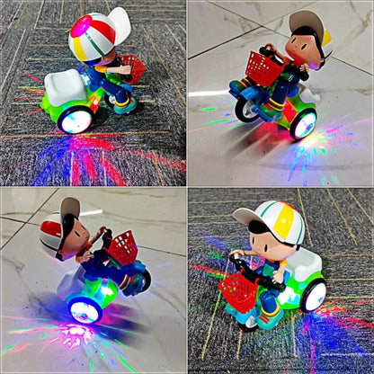 Kids Electric Tricycle Toy Motorcycle with 360° Rotation & Luminous Lights – Push & Power Dual-Mode Stunt Vehicle for Toddlers Boys Girls, Birthday Christmas Gift (Multiple Colors)