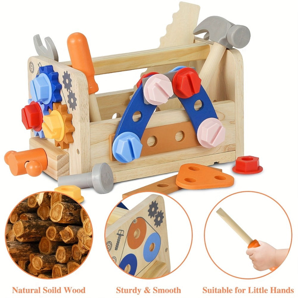 39-Piece Kids Wooden Tool Set with Toolbox & Vest – STEM Pretend Play Construction Toy for Toddlers Boys Girls Ages 3+, Hands-On Learning, Birthday Christmas Gift