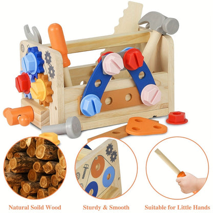 39-Piece Kids Wooden Tool Set with Toolbox & Vest – STEM Pretend Play Construction Toy for Toddlers Boys Girls Ages 3+, Hands-On Learning, Birthday Christmas Gift