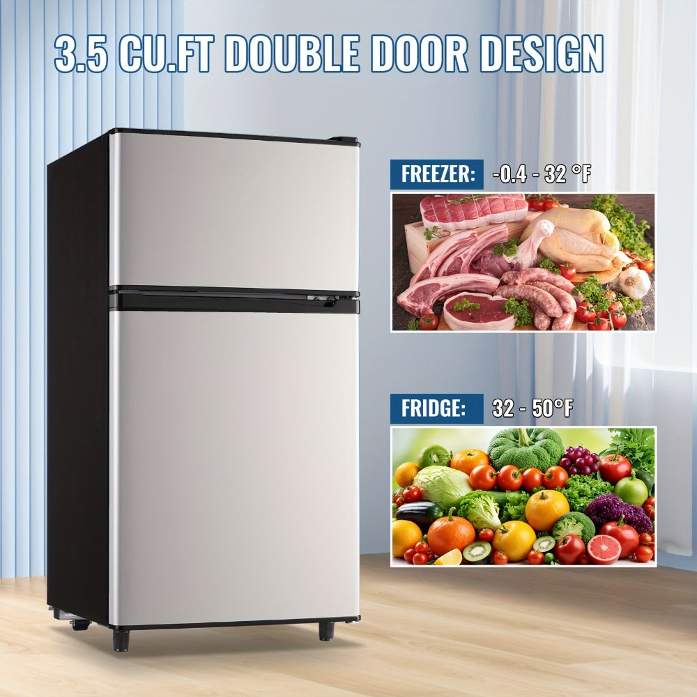 Small Fridge with Freezer, 2-Door Compact Refrigerator with 7-Level Adjustable Thermostat, Removable Shelves & Basket – 2.5 or 3.5 Cu Ft Silver Mini Fridge for Dorm, Office, RV and Bedroom
