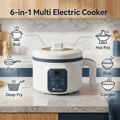Electric Hot Pot 1.7L Multifunctional | 6 Cooking Modes Steam & Cook Non-Stick Mini Electric Cooker with Overheat & Dry Protection for 1-2 People – Rice, Soup, Noodles & More, Single & Double Layer