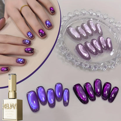 Cat Eye Gel Nail Polish Set 4pcs Purple Iridescent Glass Bead — Nine Purple Fire Aurora Shimmer UV LED Soak-Off Gel Polish for Women, Salon & Home DIY Nail Art Manicure Kit