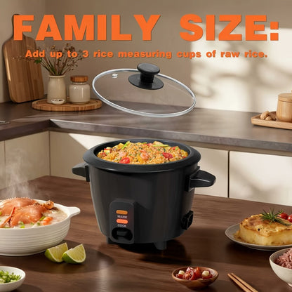 Rice Cooker Small Mini 3-Cup Uncooked 6-Cup Cooked – 1.5Qt Electric Rice Pot with Auto Keep Warm, One-Touch Operation, Oatmeal Cooker & Soup Maker for Individuals & Small Families, Black