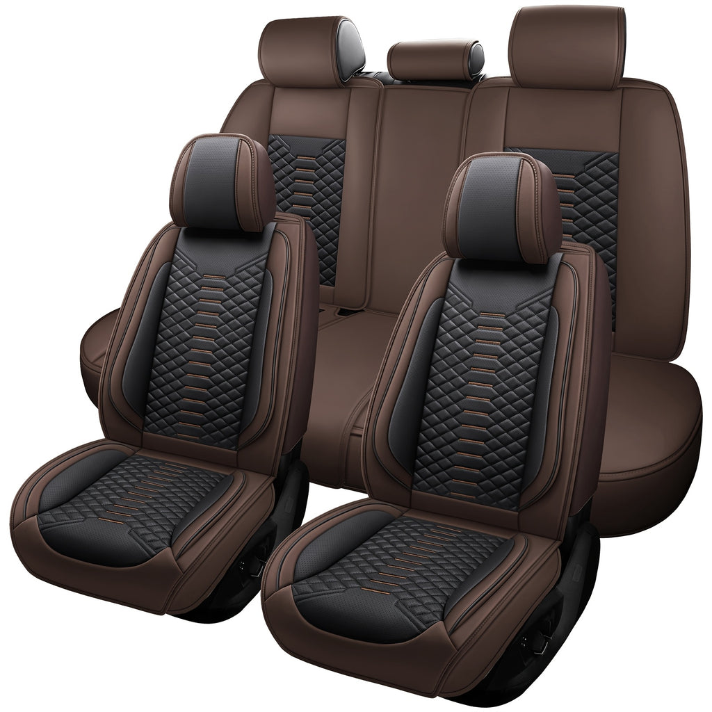 5-Seat Nappa Leather Breathable Perforated Air Hole Universal Car Seat Covers Full Set Full Surrounding Front Back Side Cushion Protector Fit for Most Cars SUV Truck Sedan