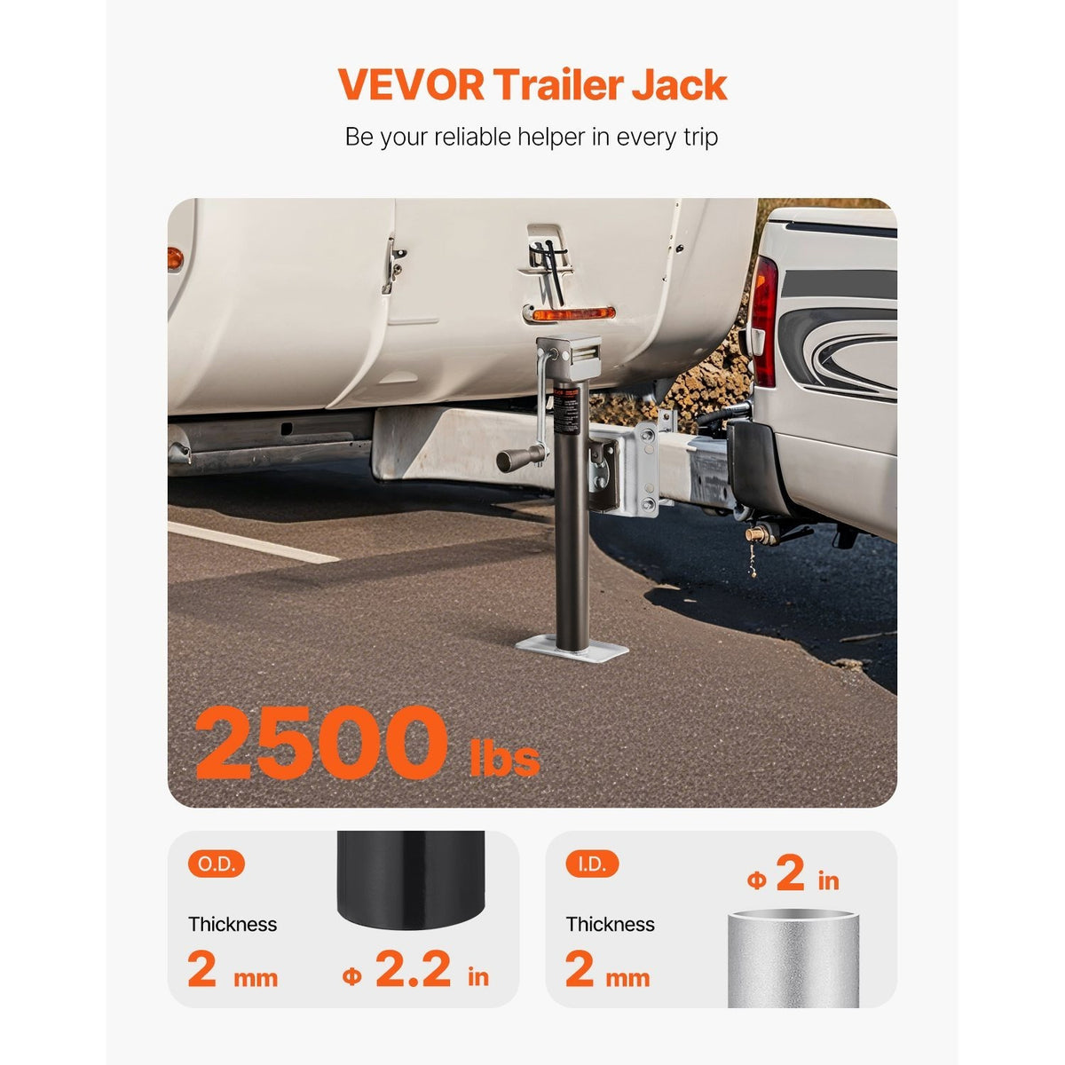 Trailer Jack Bolt-on Trailer Tongue Jack 2000/2500 lbs Dynamic Load 10" Travel