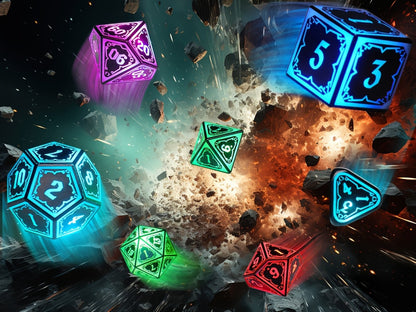 RGB LED DND Dice Set Rechargeable 7pcs – Illuminated Polyhedral Dice with Type-C Charging Case for D&D RPG Tabletop Games, Astral Shard Black, Glow in Dark Gift for Gamers