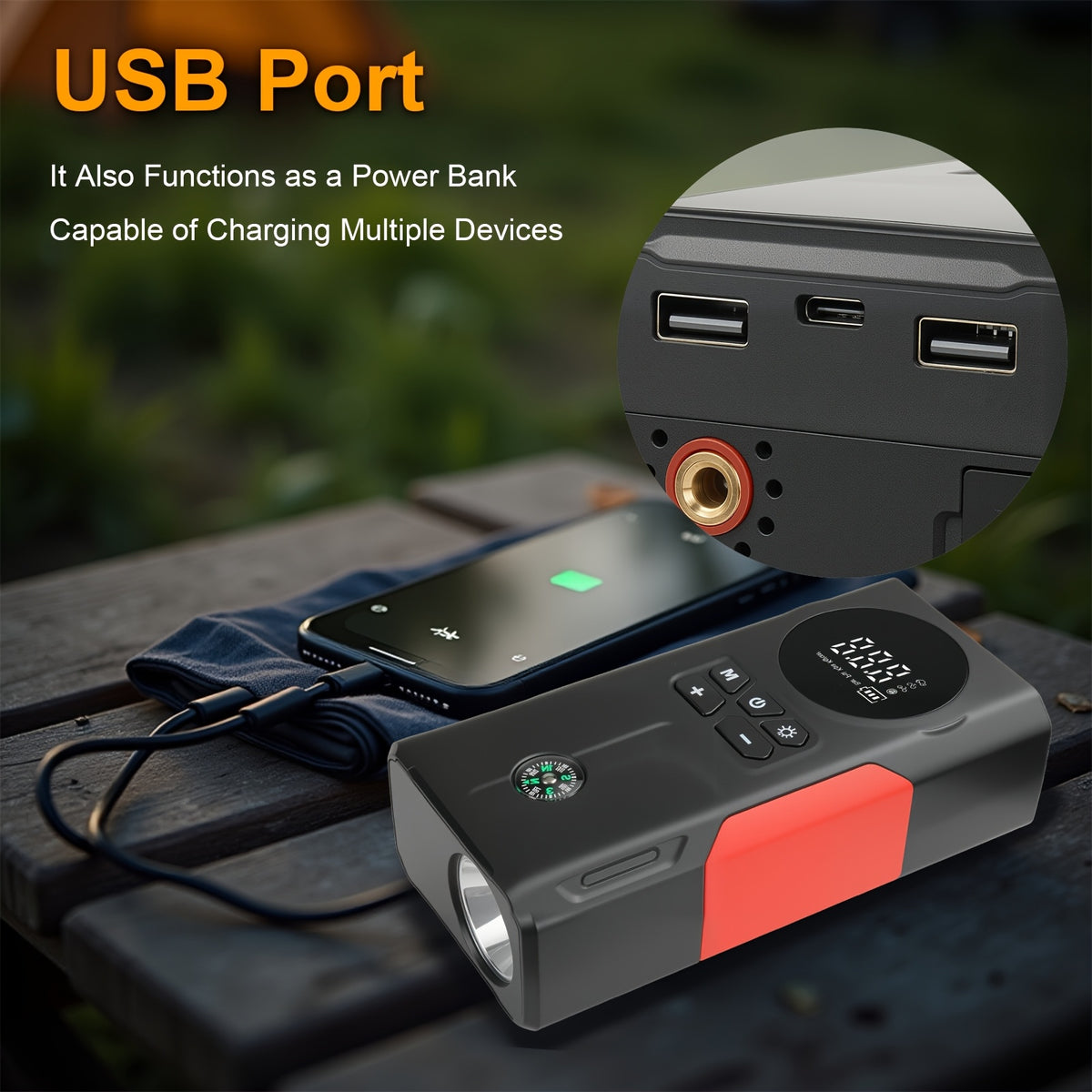 Portable Car Jump Starter Portable Car Jump Starter Kit, Mobile Power, LCD Display - Wireless Emergency Battery Charger, Convenient to Use At Any Time