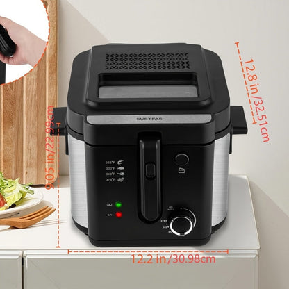 Deep Fryer with Basket 1500W | Adjustable Temperature, Removable Lid & Non-Stick Interior Pot, Viewing Window, Dishwasher-Safe Basket for Home Electric Frying – 1.5L & 2.5L Options, Black