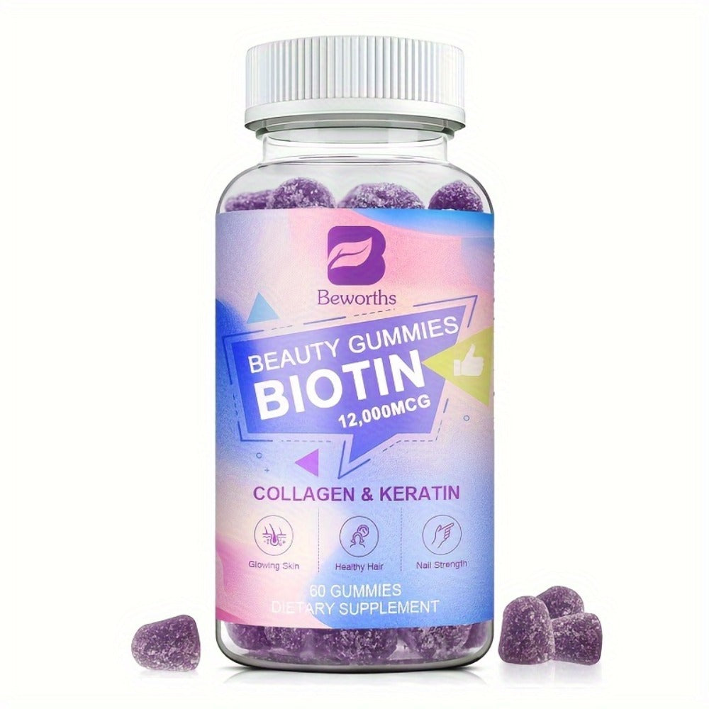 Biotin Gummies 12000mcg — with Collagen, Keratin, Chlorophyll, Zinc & Vitamins A B6 B12 C D E | Hair, Skin & Nail Support for Women & Men | 60 Gummies