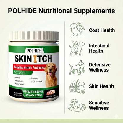Dog Gut Health Probiotic Chews 120 Count – Yeast Supplement for Sensitive Stomach, Coat & Intestinal Wellness, Soft Meat Flavor, 90-Day Supply for Dogs All Ages
