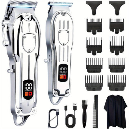 Hair Clipper Set for Men - Professional Cordless Rechargeable Hair Trimmer with LCD Display, Metal Body, Home Haircut Kit, 1 or 2 Piece Set, Father's Day & Birthday Gift for Men