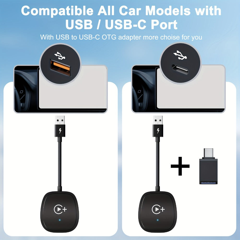 Wireless CarPlay Adapter & Android Auto Dongle – Plug & Play, Stream Video Music Navigation Calls, iPhone iOS 10+ & Android Compatible
